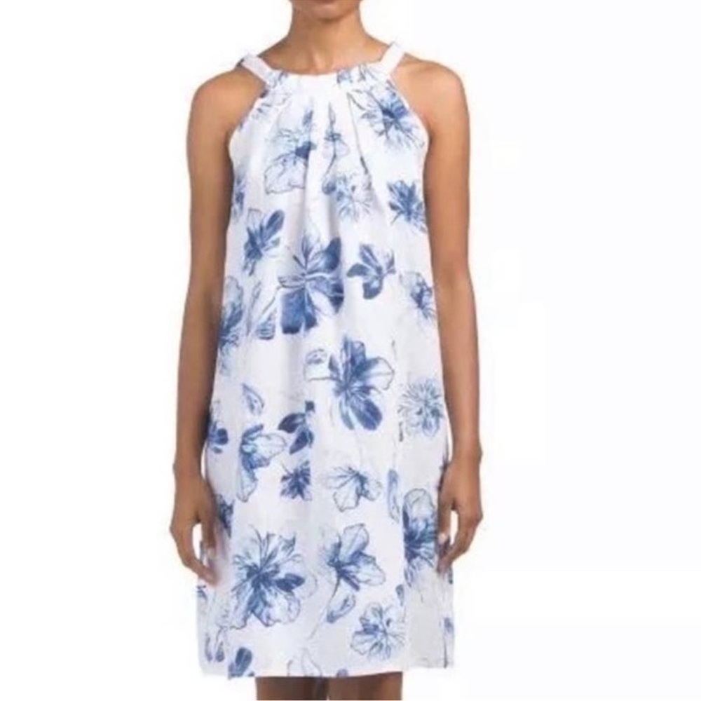 Bellambra Italian Linen Blue Paisley Floral Shift Dress
